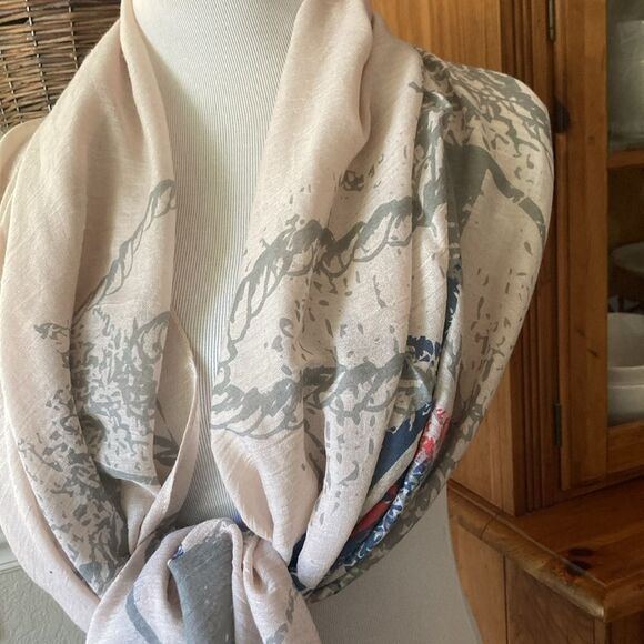 Nautical Print Lightweight Spring Summer Scarf - Picture 3 of 9